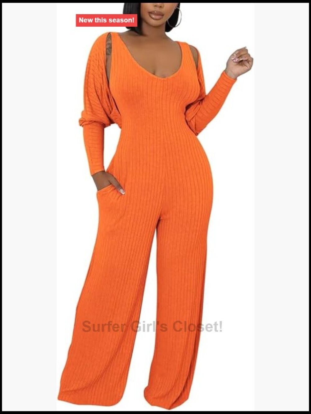 Sexy 2 Piece Set Ribbed Knit Crop Cardigan Wide Leg Pants Jumpsuit Clubwear